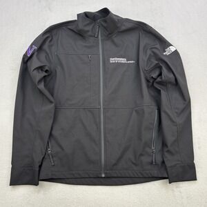 North Face Jacket Mens Medium Black Softshell Full Zip Outdoor Coat Embroidered